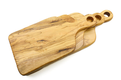 Olive wood chopping board, paddle form cutting board with handle