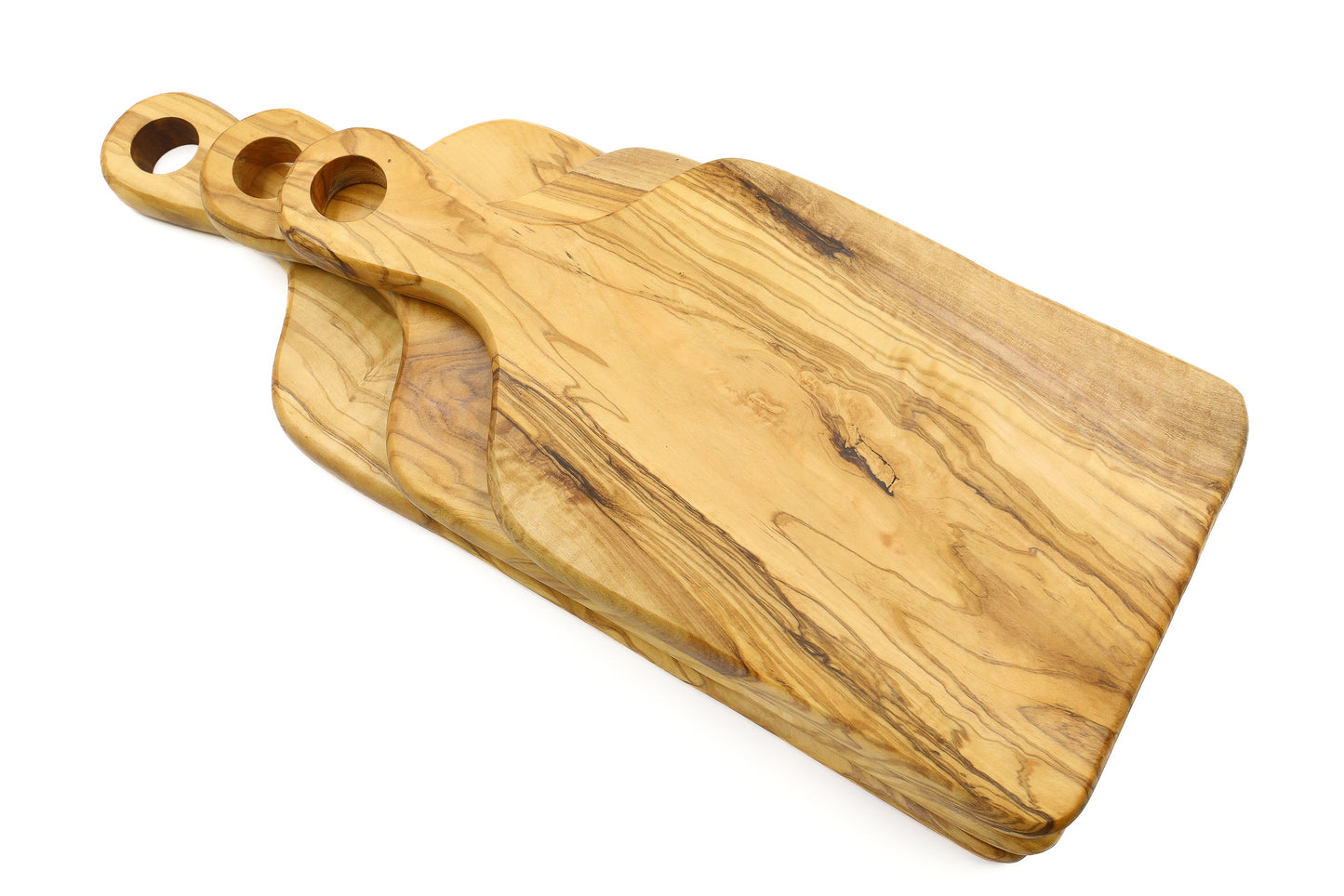 Olive wood chopping board, paddle form cutting board with handle