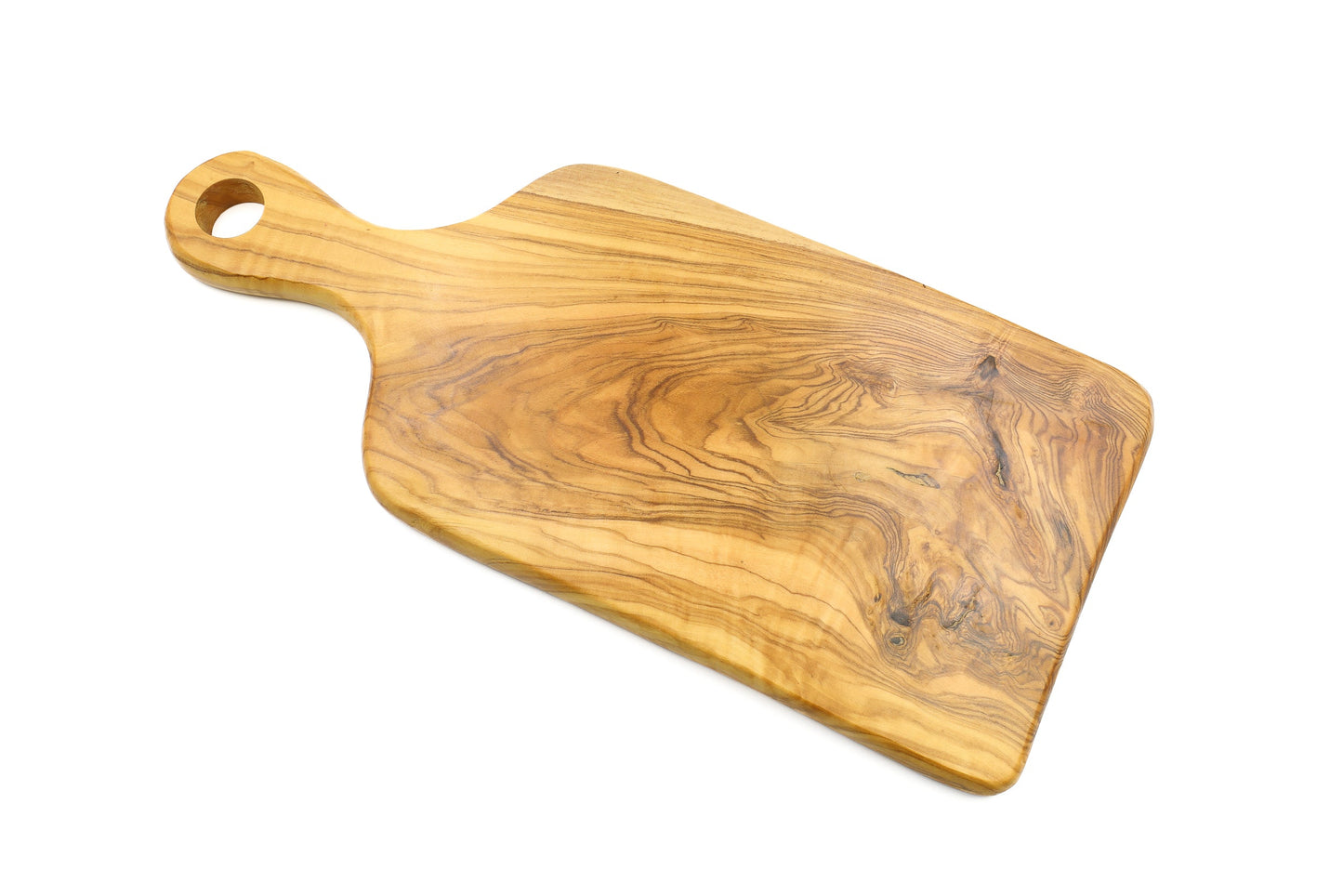 Olive wood chopping board, paddle form cutting board with handle