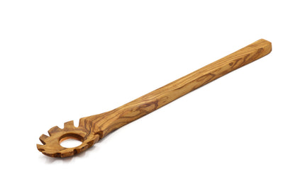 Olive wood pasta and noodle scoop, hook spaghetti spoon, pasta twirling fork