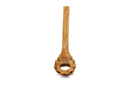 Olive wood pasta and noodle scoop, hook spaghetti spoon, pasta twirling fork