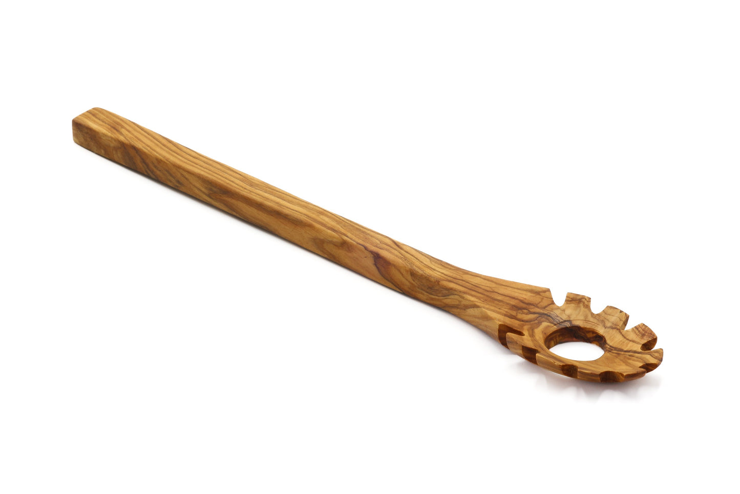 Olive wood pasta and noodle scoop, hook spaghetti spoon, pasta twirling fork