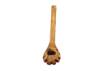 Olive wood pasta and noodle scoop, hook spaghetti spoon, pasta twirling fork