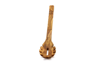 Olive wood pasta and noodle scoop, hook spaghetti spoon, pasta twirling fork