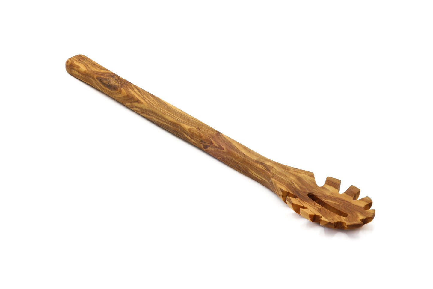 Olive wood pasta and noodle scoop, hook spaghetti spoon, pasta twirling fork
