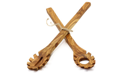 Olive wood pasta and noodle scoop, hook spaghetti spoon, pasta twirling fork