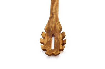Olive wood pasta and noodle scoop, hook spaghetti spoon, pasta twirling fork