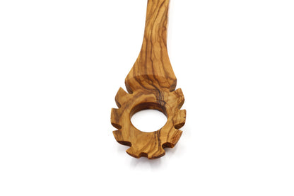 Olive wood pasta and noodle scoop, hook spaghetti spoon, pasta twirling fork