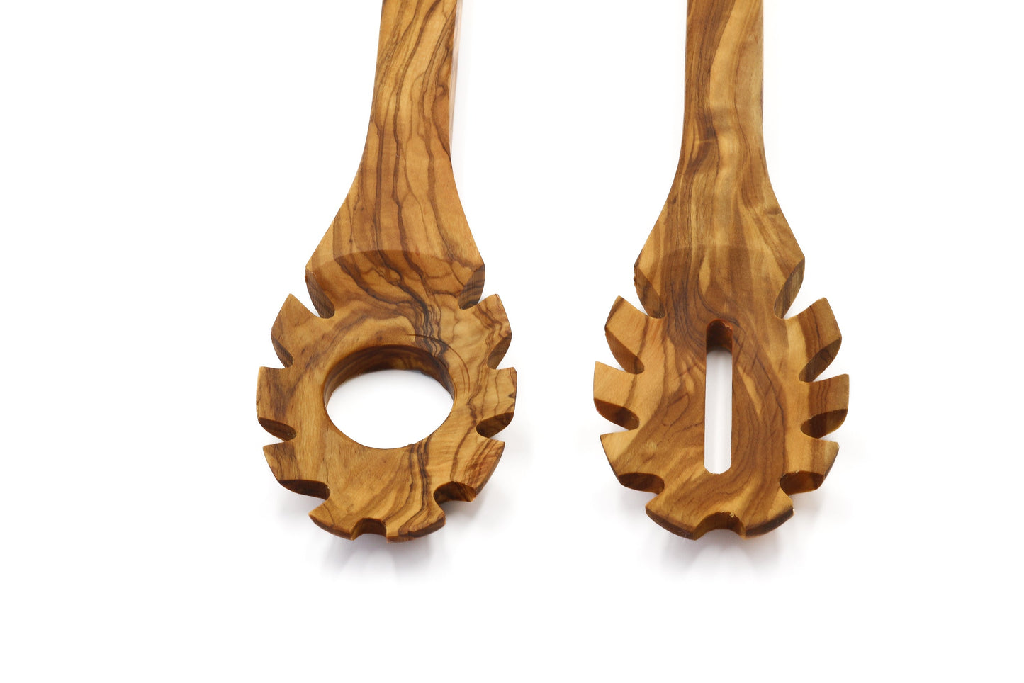 Olive wood pasta and noodle scoop, hook spaghetti spoon, pasta twirling fork