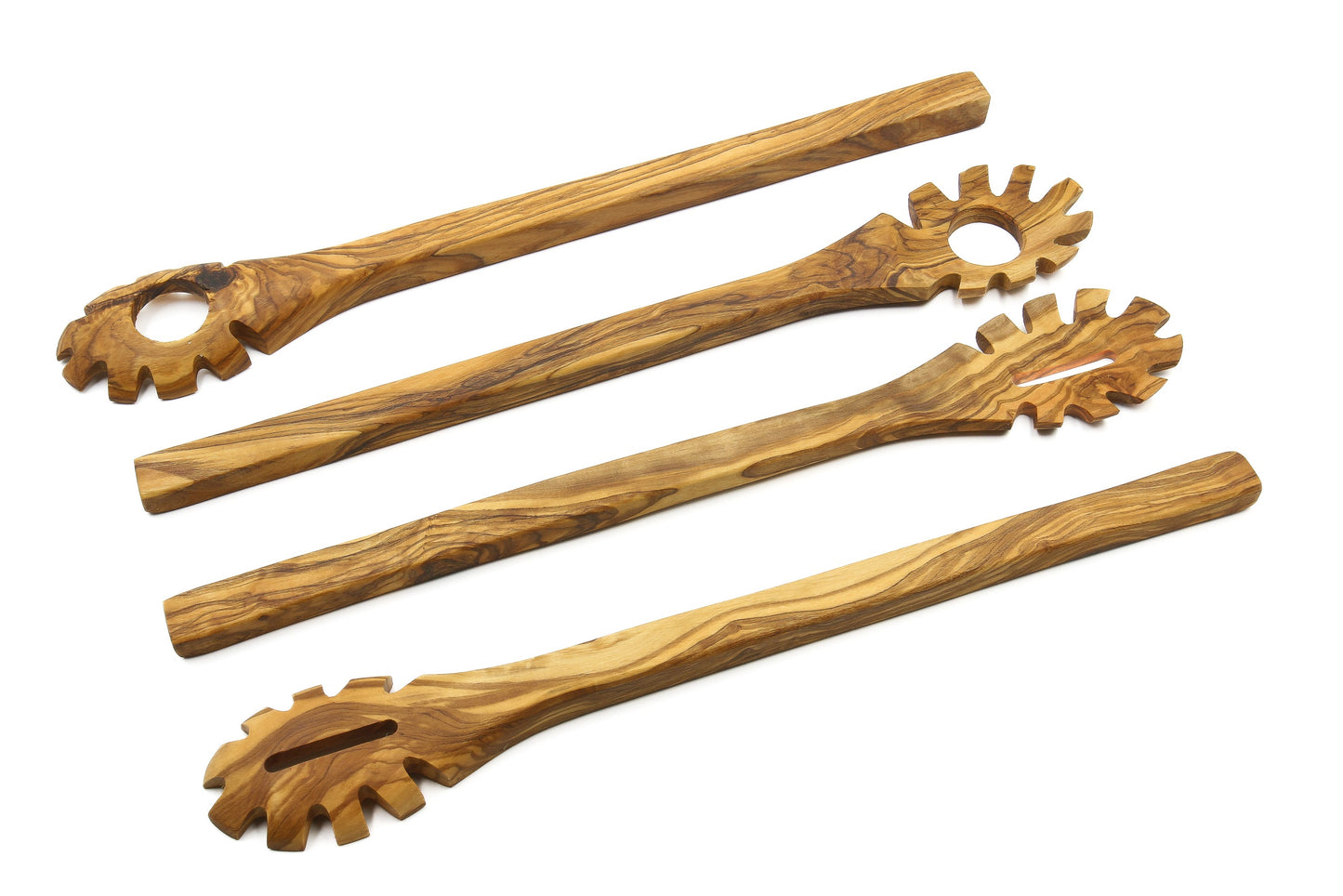 Olive wood pasta and noodle scoop, hook spaghetti spoon, pasta twirling fork