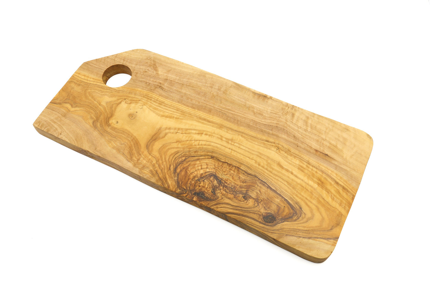 Beveled rectangular olive wood chopping board