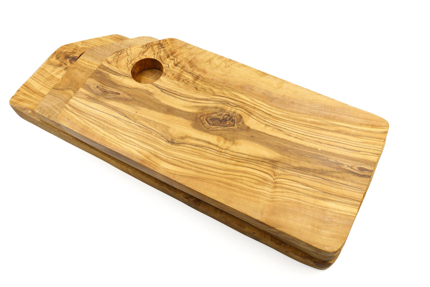 Beveled rectangular olive wood chopping board