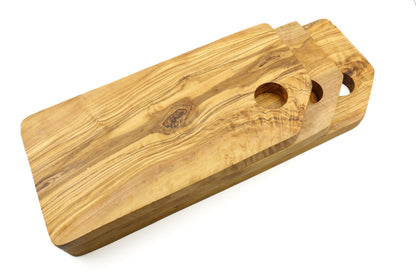 Beveled rectangular olive wood chopping board