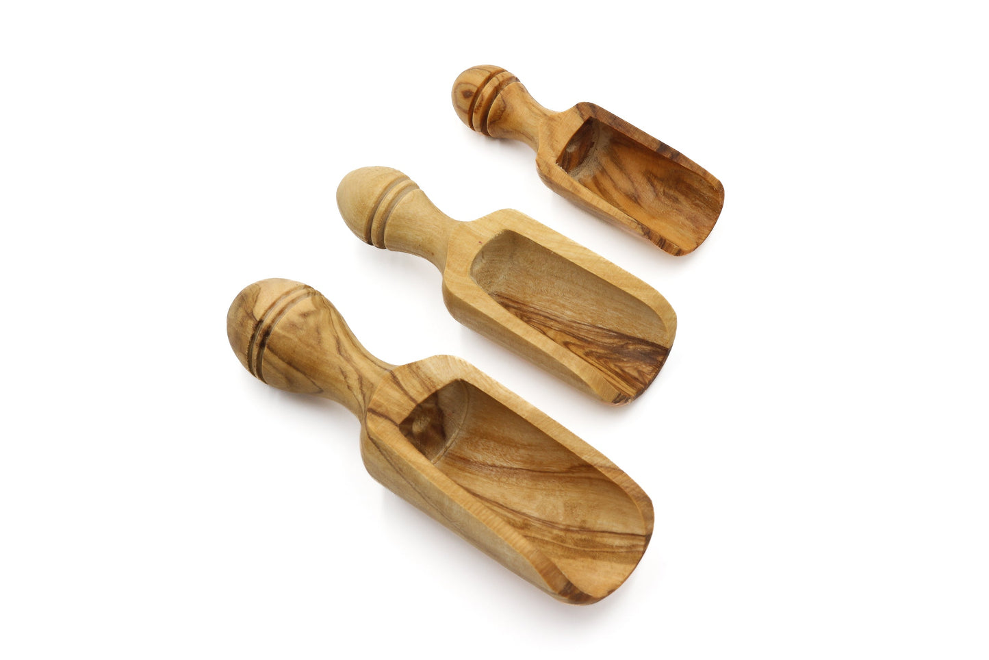 Olive wood scoops, measuring spoons