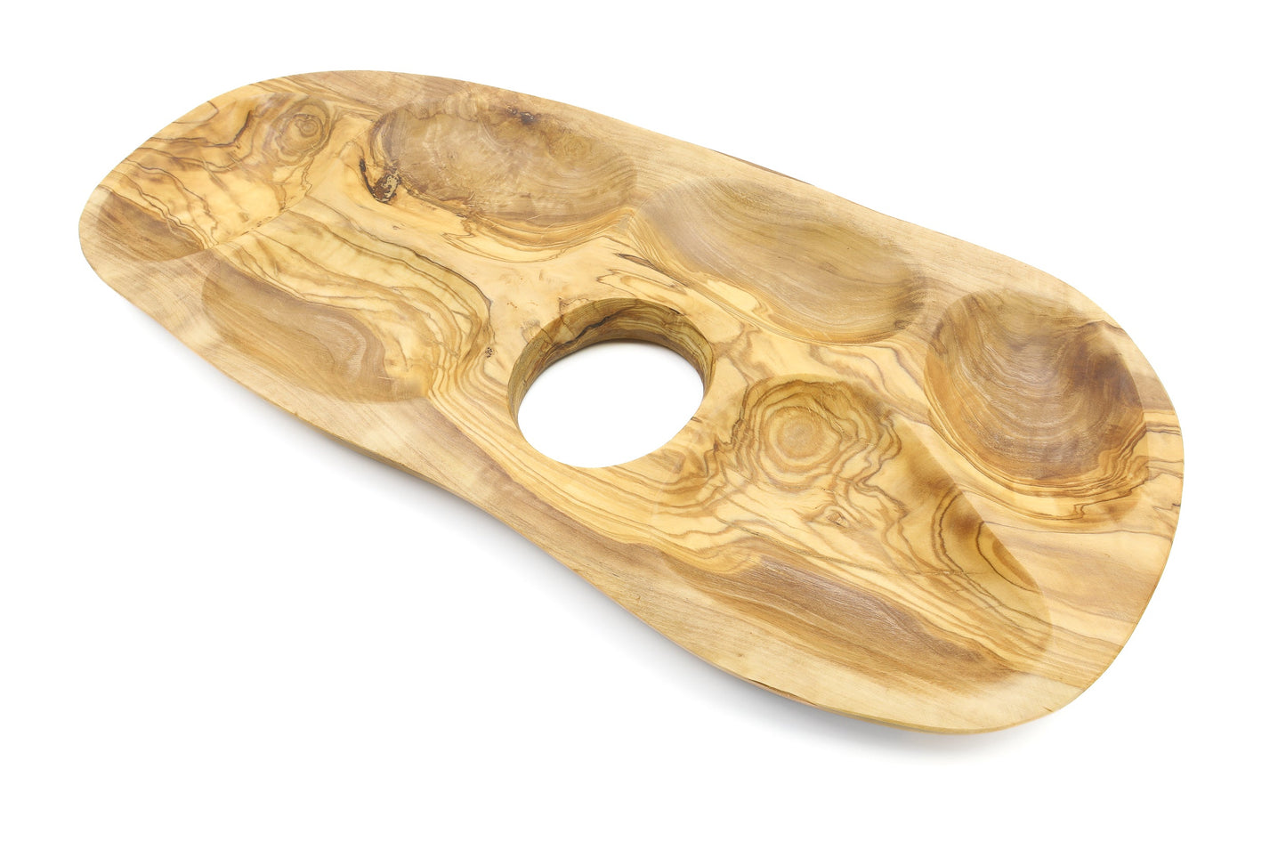 Irregular shape olive wood appetizer tray, sectional tray