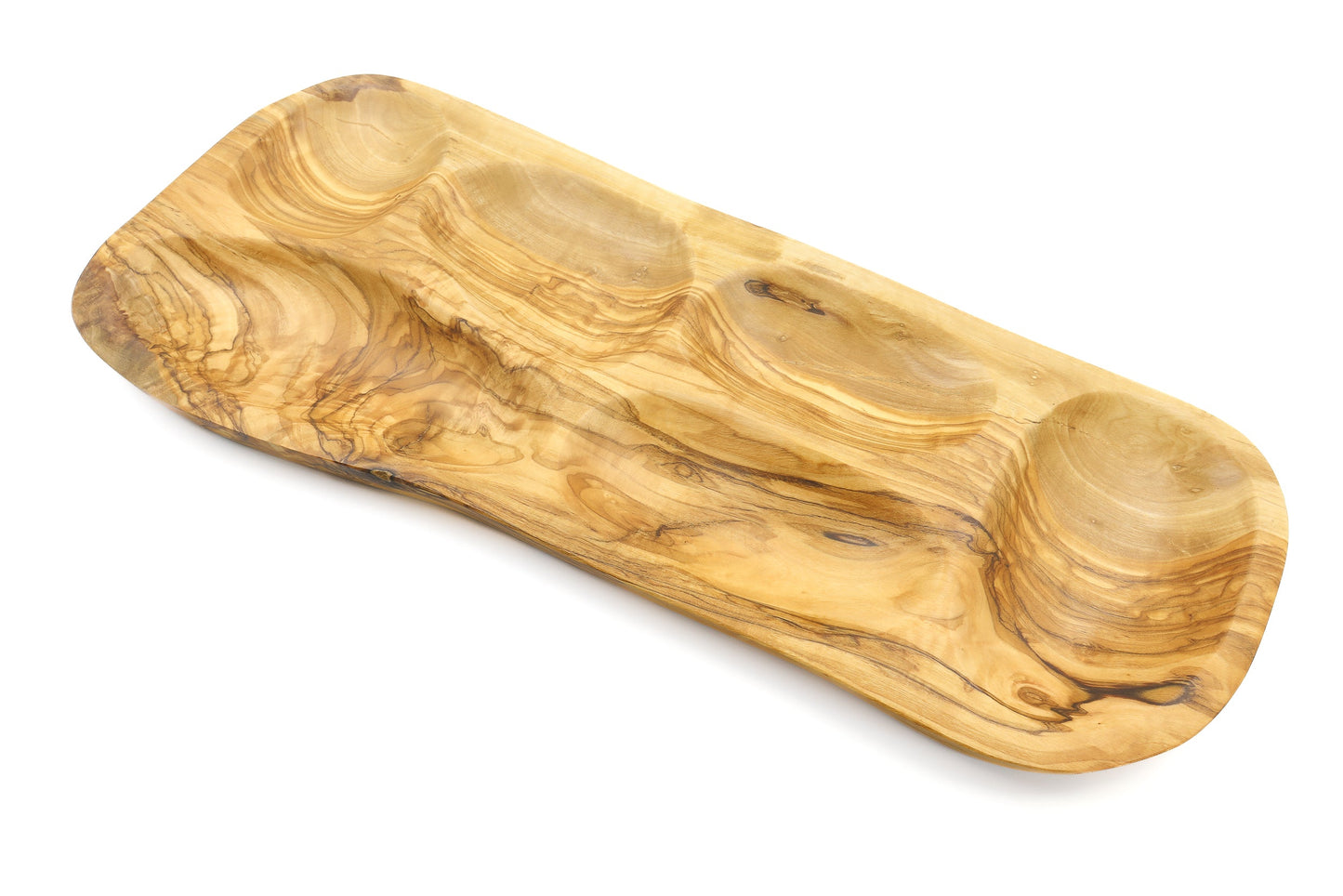 Irregular shape olive wood appetizer tray, sectional tray