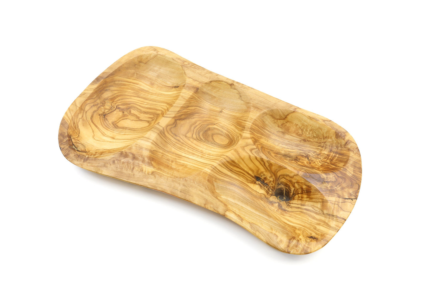 Irregular shape olive wood appetizer tray, sectional tray