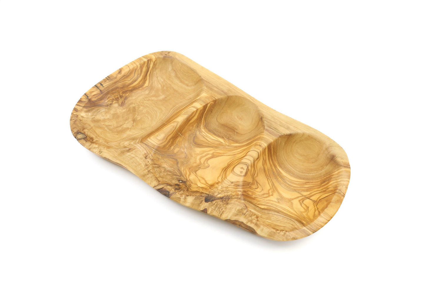 Irregular shape olive wood appetizer tray, sectional tray