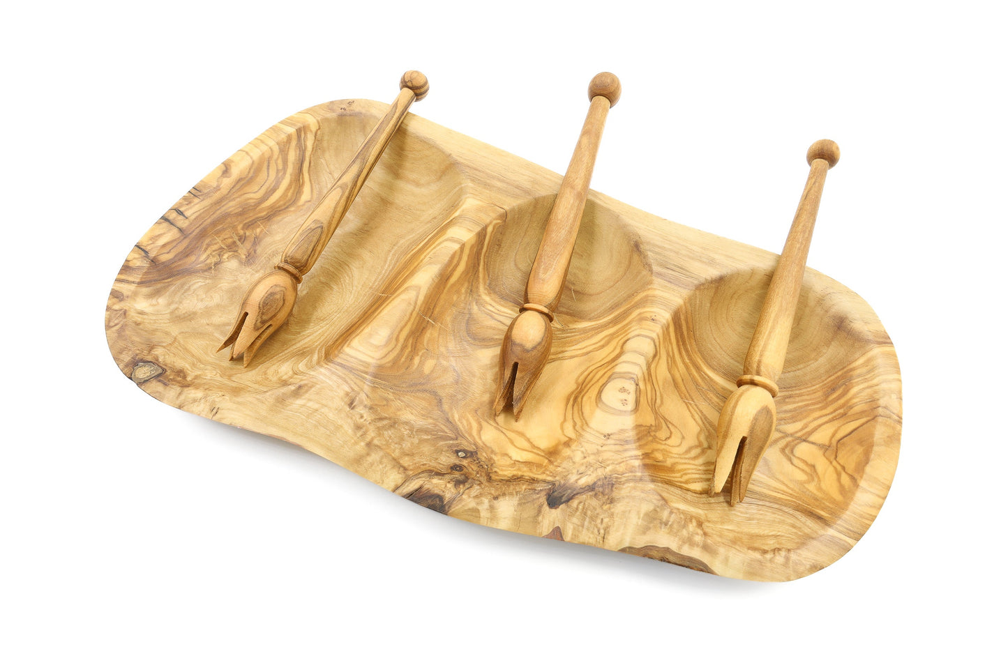 Irregular shape olive wood appetizer tray, sectional tray