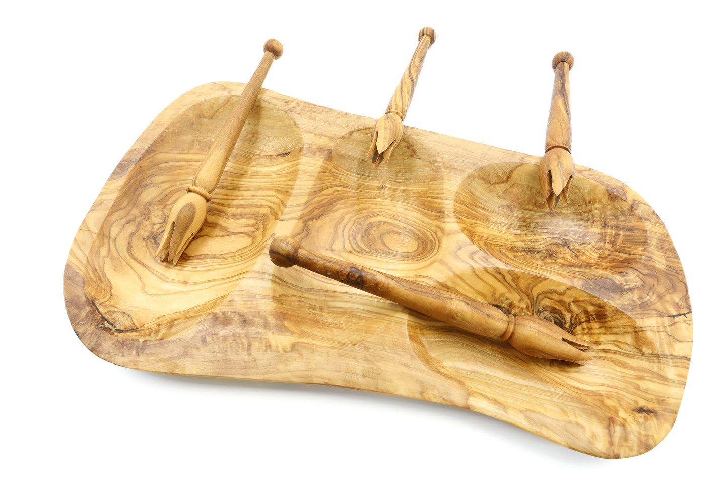 Irregular shape olive wood appetizer tray, sectional tray