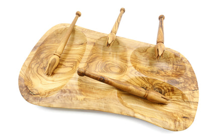 Irregular shape olive wood appetizer tray, sectional tray