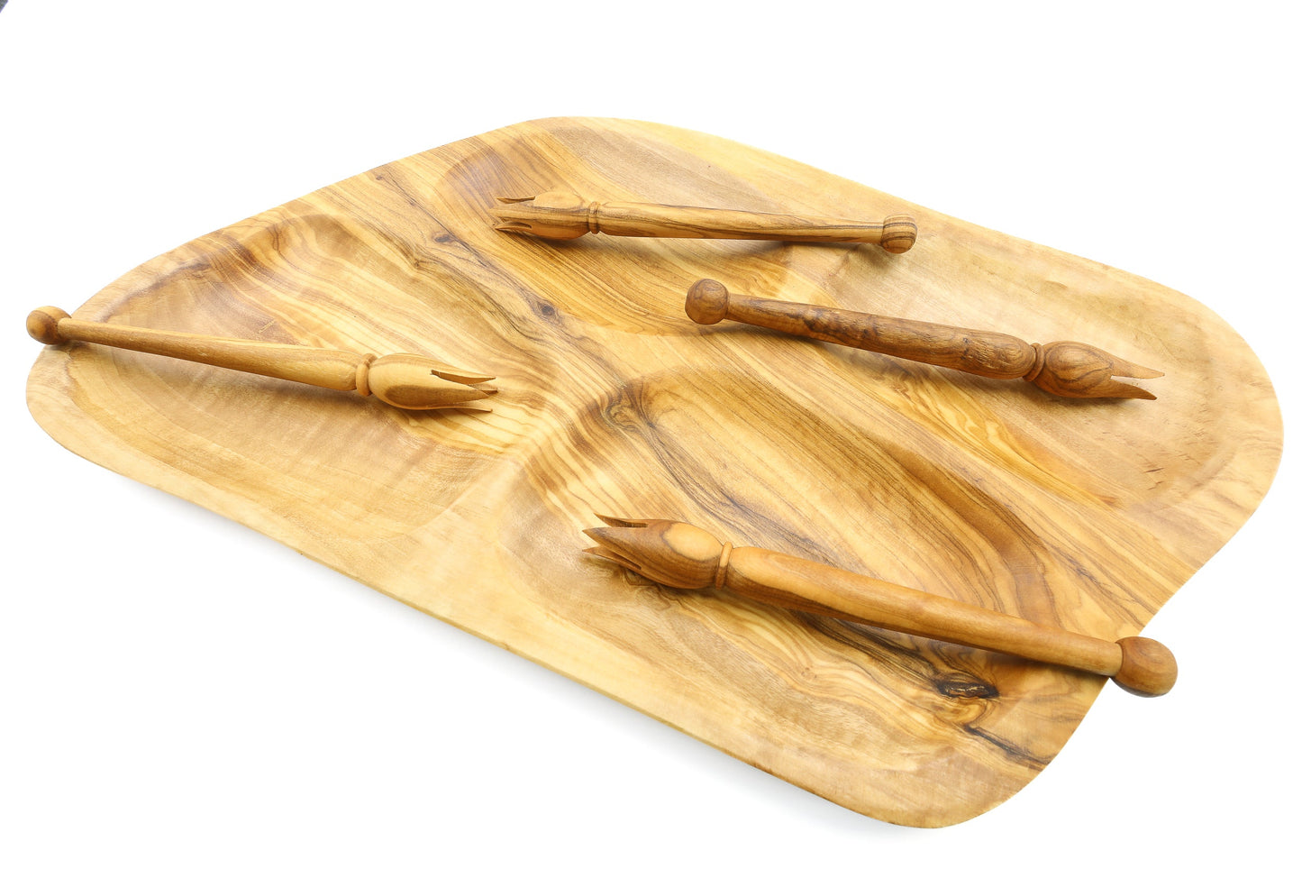 Irregular shape olive wood appetizer tray, sectional tray