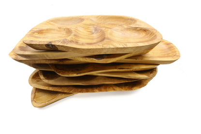 Irregular shape olive wood appetizer tray, sectional tray