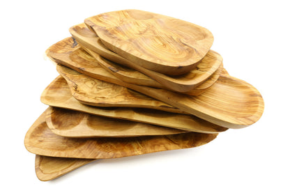 Irregular shape olive wood appetizer tray, sectional tray
