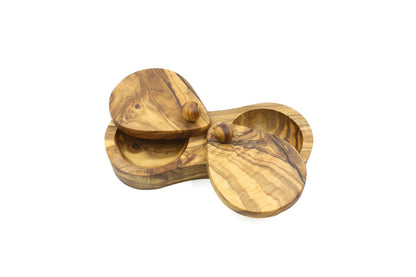 Olive wood salt and spice box with two compartments
