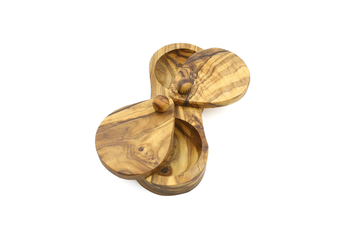 Olive wood salt and spice box with two compartments