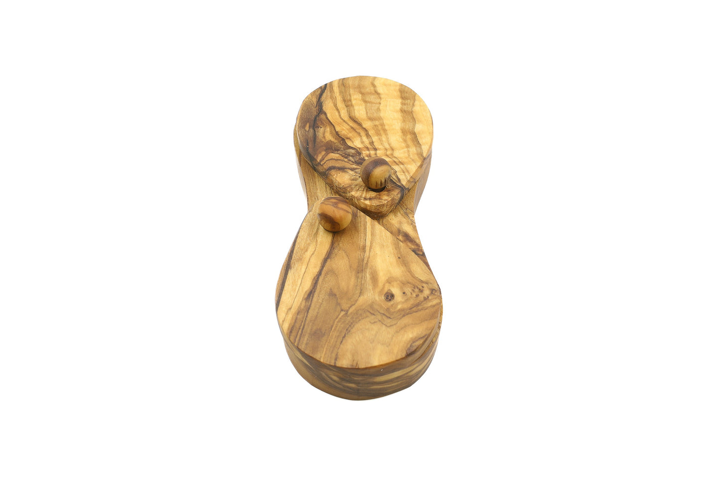 Olive wood salt and spice box with two compartments