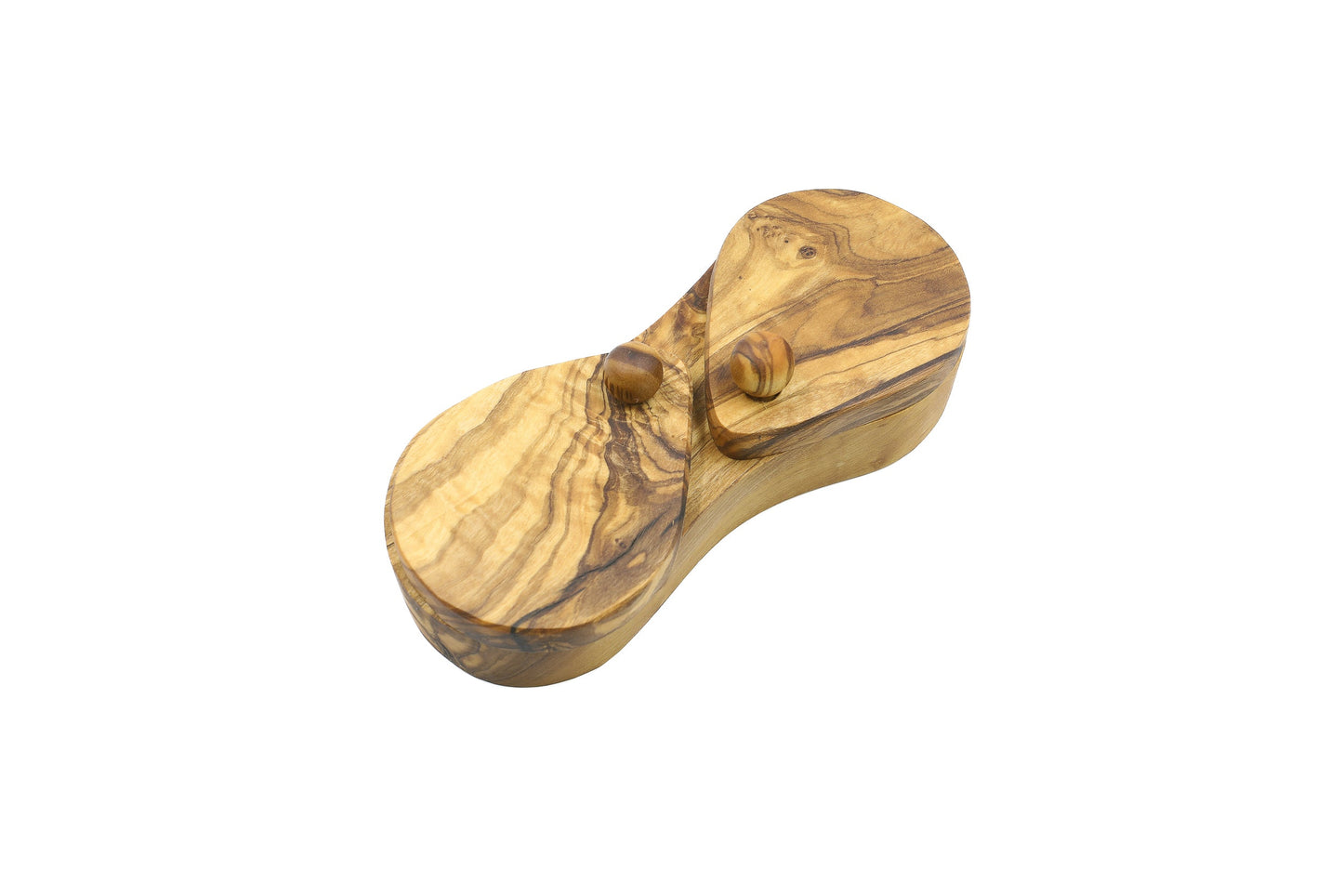 Olive wood salt and spice box with two compartments