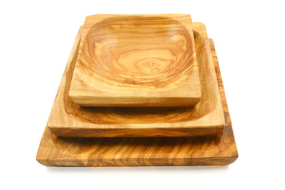 Olive wood square plates, rectangular dishes