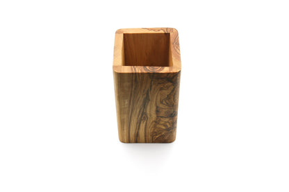 Olive wood utensil holder, vintage counter organizer