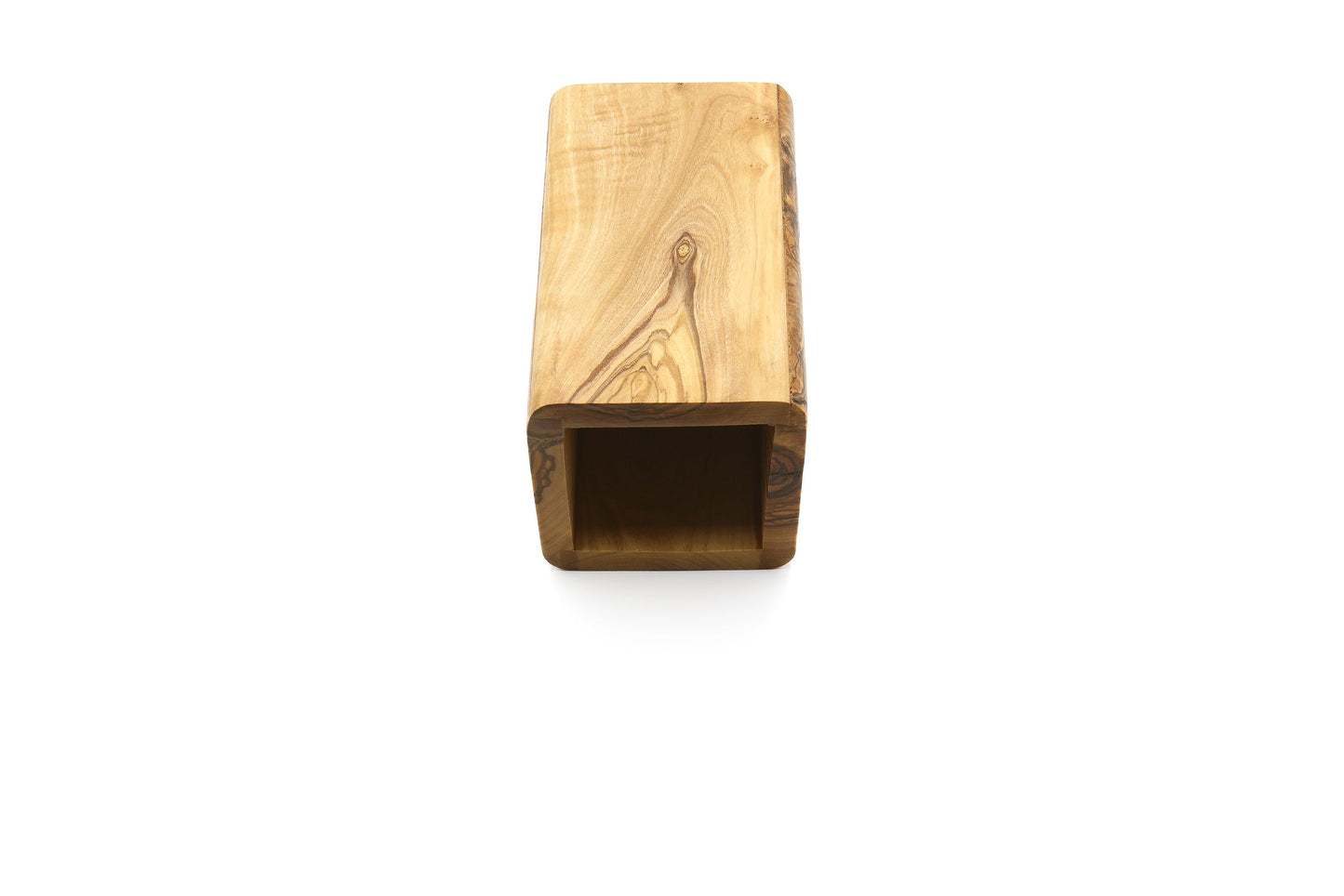 Olive wood utensil holder, vintage counter organizer