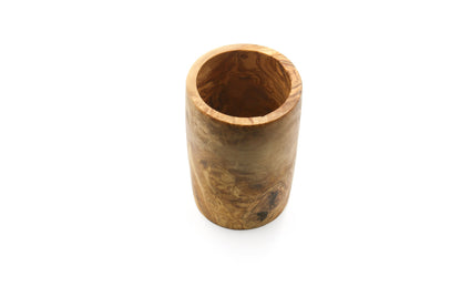 Olive wood utensil holder, vintage counter organizer