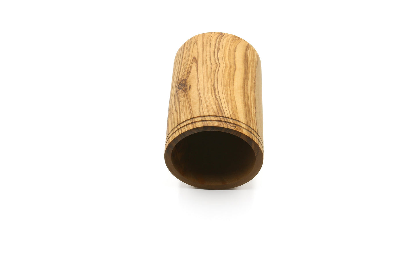 Olive wood utensil holder, vintage counter organizer