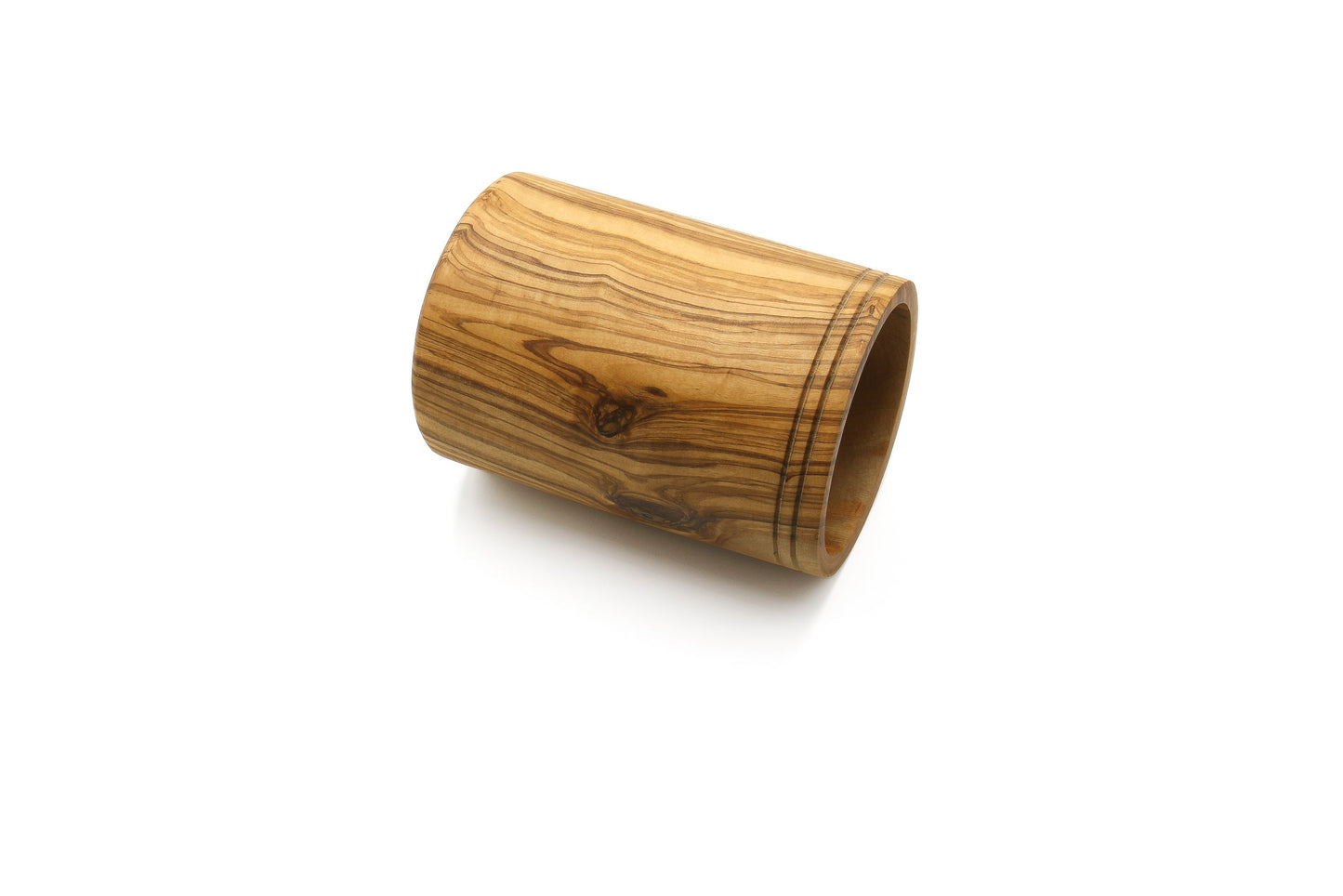 Olive wood utensil holder, vintage counter organizer