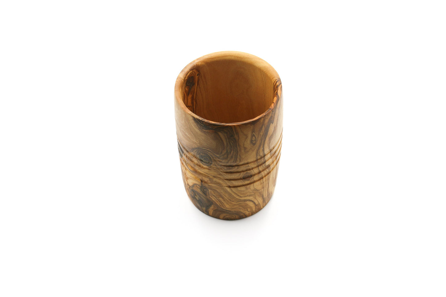Olive wood utensil holder, vintage counter organizer