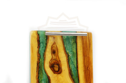 Rectangular olive wood serving tray with handles