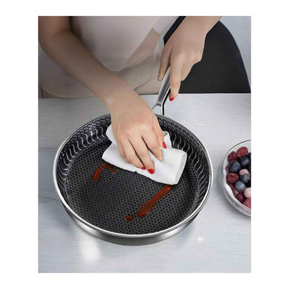 PDF28-Bratpfanne mit Deckel Ø28 cm – Edelstahl 18/10 mit Wabenstruktur, Induktion geeignet & kratzfest