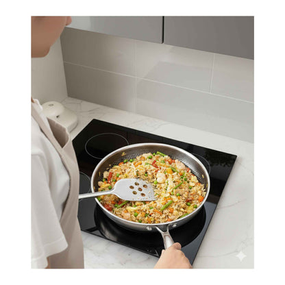 PDF28-Bratpfanne mit Deckel Ø28 cm – Edelstahl 18/10 mit Wabenstruktur, Induktion geeignet & kratzfest