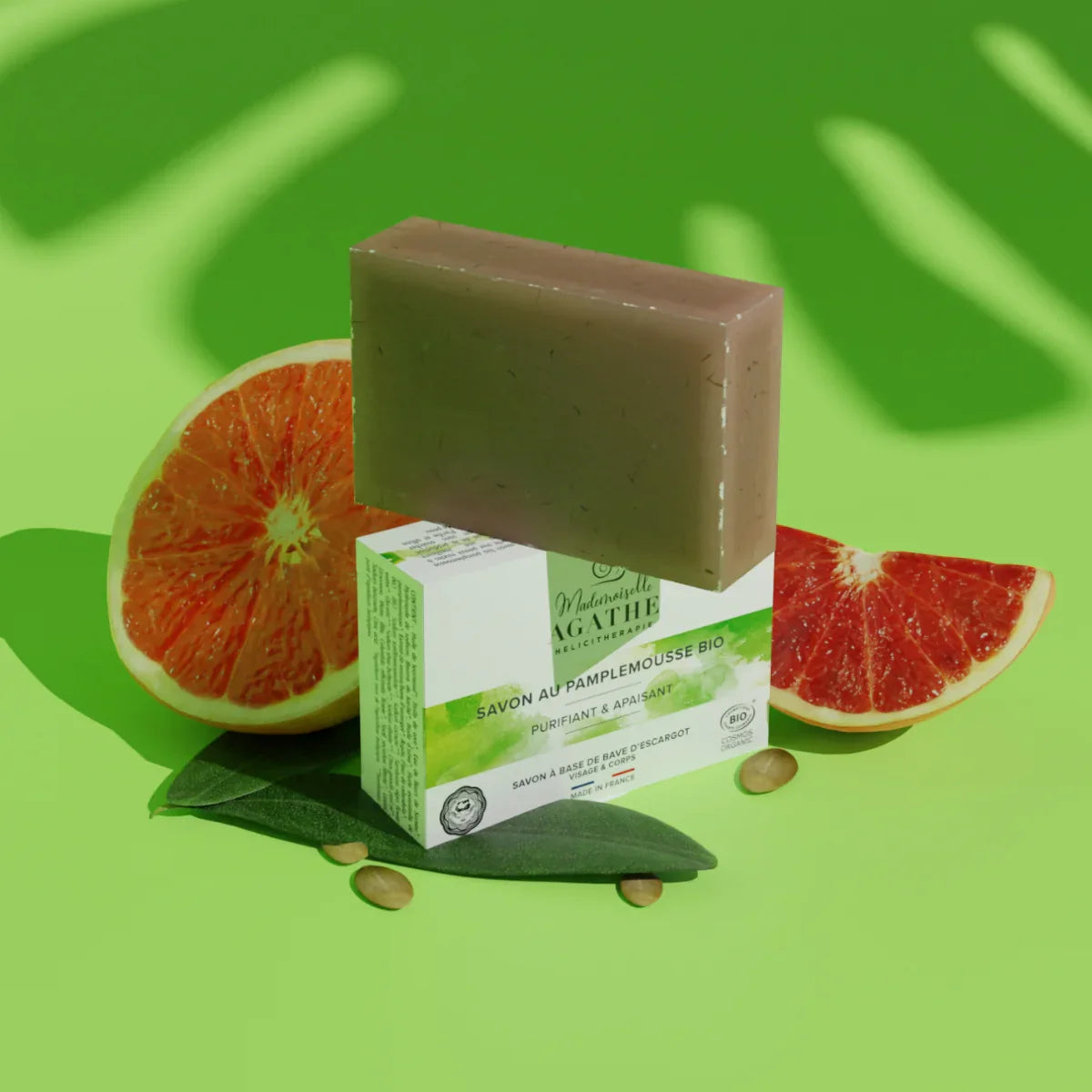 Savon pamplemousse à la bave d'escargot bio - purifiant & apaisant - 100gr - Mademoiselle Agathe