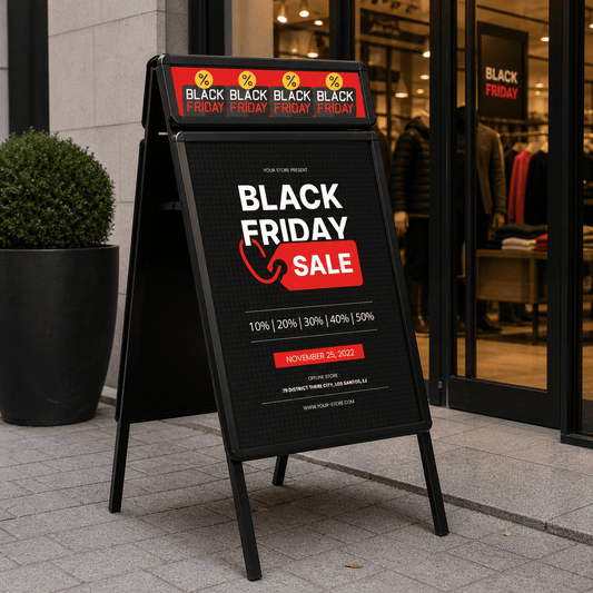 Kundenstopper Alu Classic mit Logoschild, DIN A1, Schwarz, Outdoor