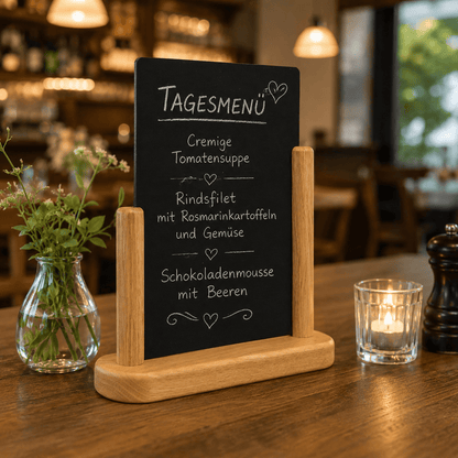 Securit® Tischkreidetafel, Holzsockel Hellbraun