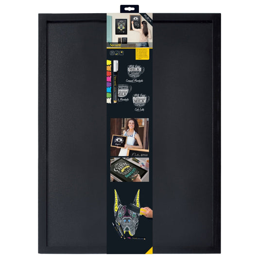 Securit® Wandkreidetafel Budget – Holzrahmen Schwarz, 60x80cm
