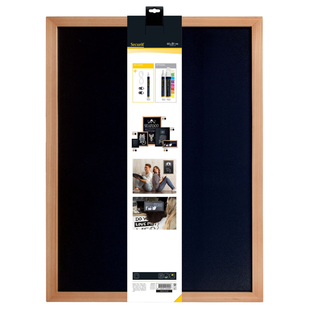 Securit® Wandkreidetafel Budget – Holzrahmen Hellbraun, 60x80cm
