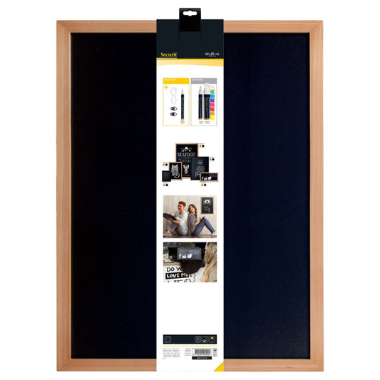 Securit® Wandkreidetafel Budget – Holzrahmen Hellbraun, 60x80cm