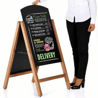 Outdoor Kreidetafel aus Holz 100×67 cm – Magnetisch, Slide-In, Dunkelbraun