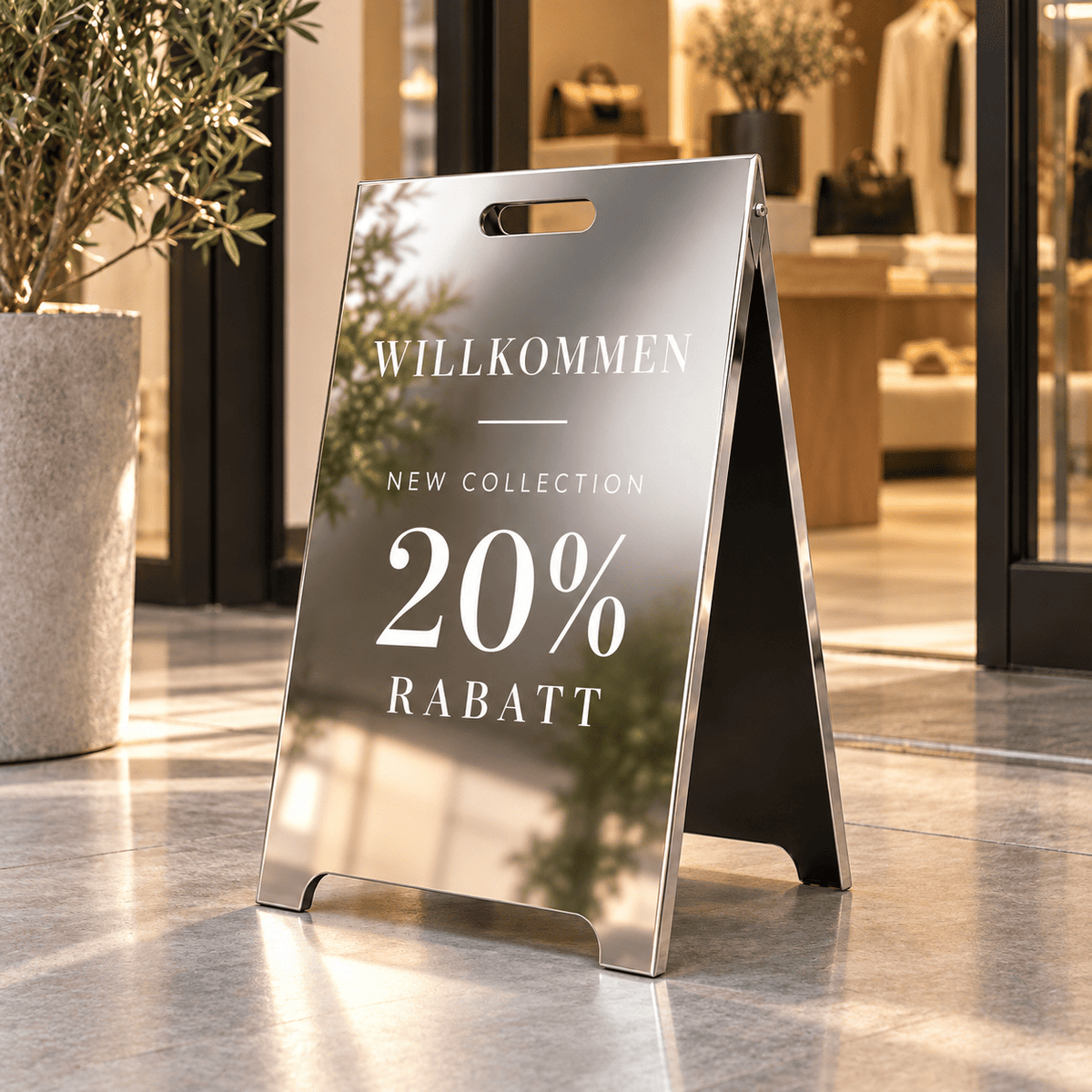 Kundenstopper Spiegeloptik, 60x90cm, Indoor